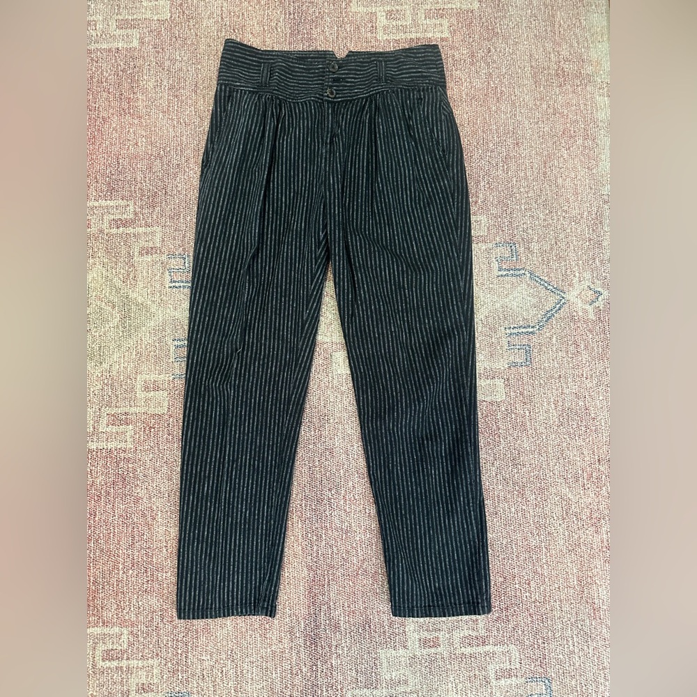 Sundance linen blend high rise black pin striped Boyfriend fit pants sz 8